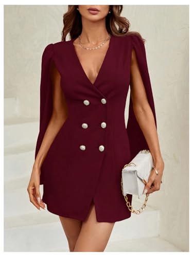 Image of Floerns Women's V Neck Double Breasted Cape Blazer Split Sleeve Elegant Blazer Dress