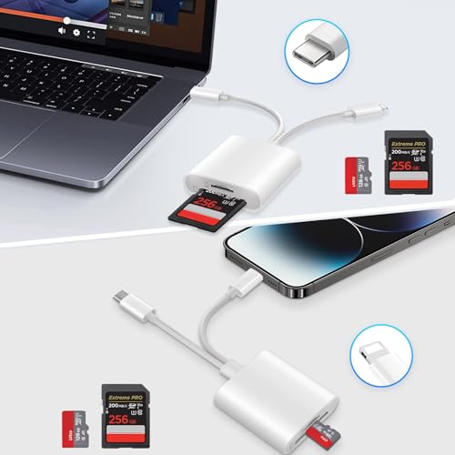 Lecteur de Carte SD pour iPhone [Certifié Apple MFi] 2 en 2 Adaptateur Carte SD USB C Lightning vers SD/Micro SD, Lecteur de Carte Mémoire Double Fente pour iPhone16 15/iPad/Samsung/Caméra/SDHC/SDXC – vue 3