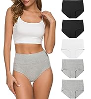 Wealurre Women High Waist Cotton Knickers C Section Underwear Ladies Full Coverage Briefs Tummy Control Panties Underpants Multipack 5 (1002 B/W/G,M)