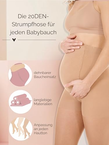 Herzmutter Umstandsstrumpfhose 20DEN - transparent-matte-soft - Schwangerschaftsstrumpfhose - Hautfarben-Beige-Schwarz - 1er & 2er-Set - 1220 (L-XL, Beige-Dunkel, 2x)