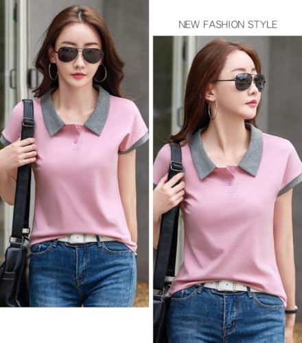 Image of GLASGO Pure Cotton Regular Fit Plain Solid Classic Polo Collar Half Sleeve T-Shirt for Women (Colors: Beige, Mustard, Gray, Pink)