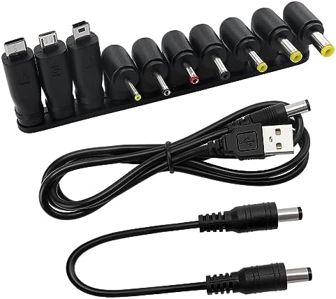 10 Sztuk Uniwersalny Zasilacz DC, 5.5x2.1 mm KUOQIY Adapter z Wtyczką DC pod Kątem Prostym z 2 Sztuk Kablem do laptopów, Routerów