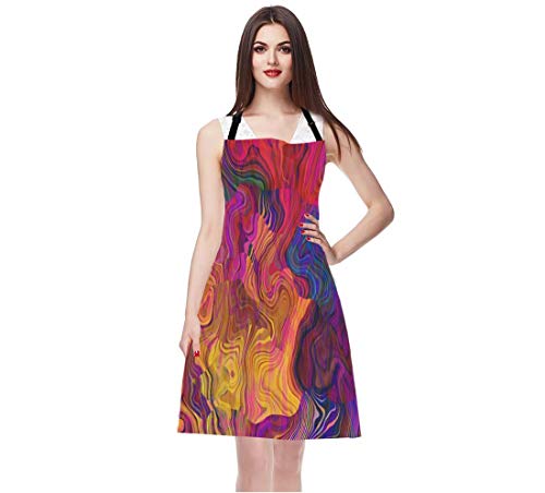 Ekobla Color Aprons Abstract Purple Pink Red Orange Golden Blue Chaotic Waves Colorful Rainbow Waterproof Resistant Chef Cooking Kitchen Bbq Adjustable Aprons For Women Men 27X31 Inch #TOP2