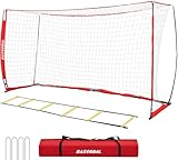 365x182 cm Fußballtor Outdoor, Faltbares & Tragbares Fußballtor, Fußballtor für Garten & Training mit Koordinationsleiter, Robustes Stahlrahmen & Fiberglasstangen für Teenager & Erwachsene
