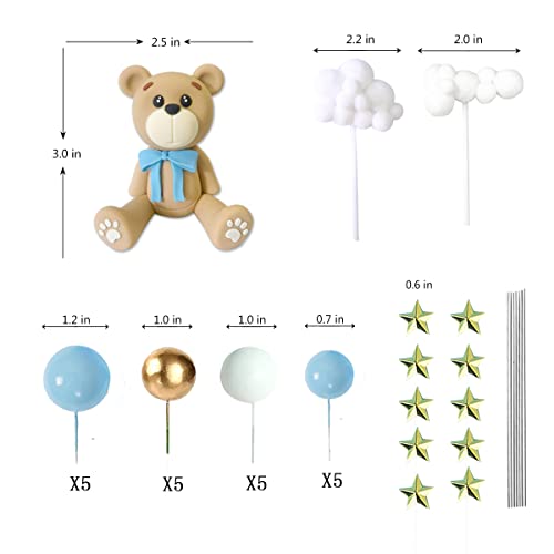 33 Pcs Bear Cake Toppers Bear Balls Cake Decorations With Stars Clouds Cake Toppers For Boy Girl Baby Shower Birthday Party Decorations (Blue Ball Bear) #TOP1