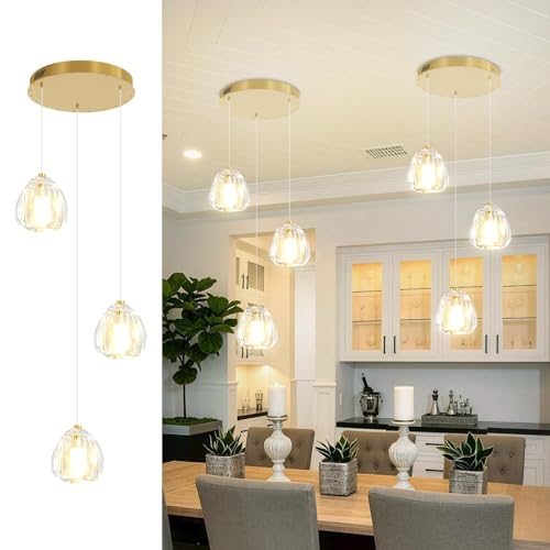 ABTTOI 3-Light Modern Pendant Lights for Kitchen Island LED Crystal Ceiling Pendant Lighting Crystal Chandelier for Dining Room Hallway Bedroom Gold