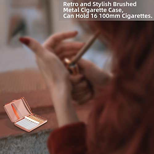 Stylish And Unique Metal Cigarette Case - 100Mm 3.94" 16 Capacity Sturdy Double Sided Spring Clip Open Pocket Cigarette Case, Best Birthday Christmas Gift For Women (Small Square Rose) #TOP1