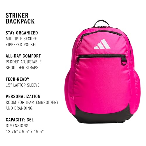 Image of adidas Striker 3 Team Sports Backpack - Daypack for Sports Gym Travel, 36L, Shock Pink, OSFA