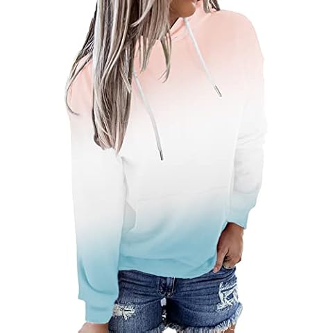 HVEPUO Women's Batik Hoodie Print Pullover Kawaii Hoodie Colour Gradient Top, D-pink blue, M Cover