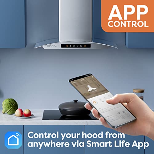 Ciarra Smart Range Hood 30 Inch With Voice Control, Compatible With Alexa/Google Home/Smart Life Assistant, 2 Level Led Lighting, 3 Speed Fan, Wall Mount Range Hood In Stainless Steel, Cas75502W #TOP3