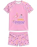 weVSwe Kleinkind Mädchen Badeanzug Zweiteiler Rash Guards UV-Schutz Set Kleine Prinzessin Kurzarm Rosa Flamingo 7-8 Jahre