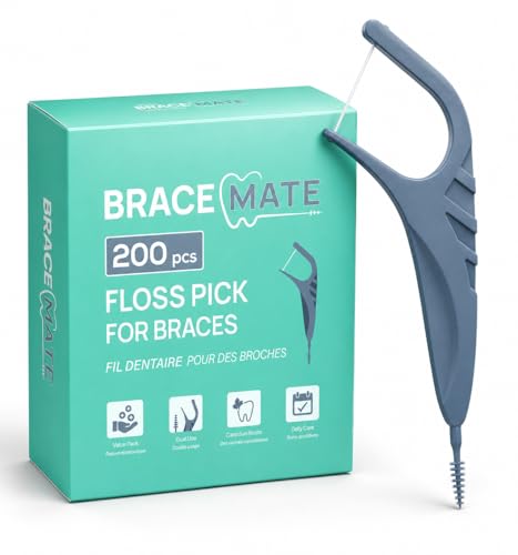 Floss Picks for Braces, 200 Count – Flossers with Slim Threader & Bracket Brush – Easy Daily Oral Care for Braces