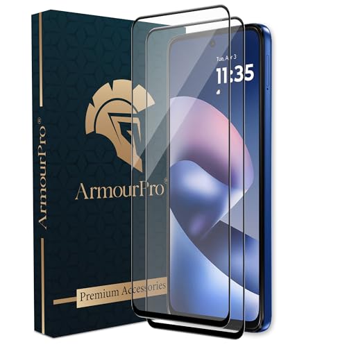 Image of ArmourPro Tempered Glass for Motorola G37 / Motorola G37 Power - 9H Anti Scratch Screen Protector, Edge to Edge Coverage, HD Clarity, Smooth Touch, Case Friendly | Black, Pack of 2