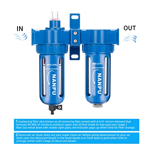 NANPU Zinc Alloy Coalescing Filter & Desiccant Dryer System, Poly Bowl, Suitable for Paint Spray & Plasma Cutter (1/2\" NPT) - Thumbnail 3