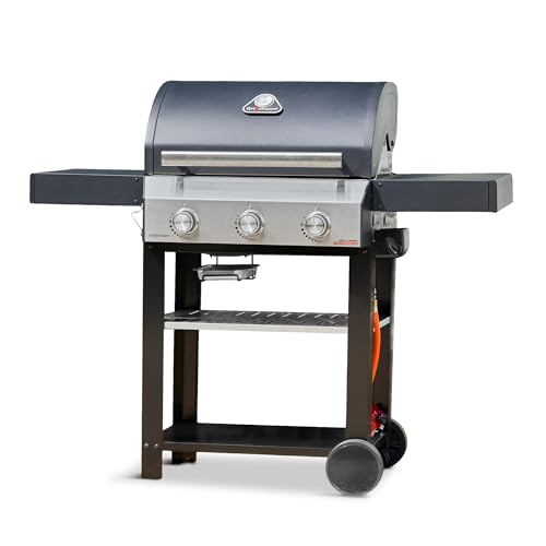 Grillstream Aspect 3 Burner Freestanding Barbecue, Gas & Charcoal Hybrid Grill for Gardens, with Built-In Thermometer, Matt Black
