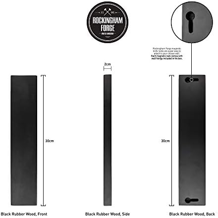 Rockingham Forge MK-300BK 12 Magnetic Black Rubber Wood Knife Rack with Wall Fixings