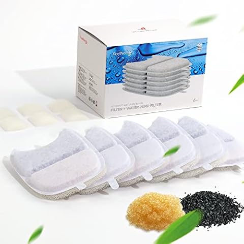 FEELNEEDY 6 Pack Cat Water Fountain Filter & 6 Pack Pump Filter Sponges Replacement, Pet Water Fountain Filter for 135 fl oz/4L Cat Water Fountain (YPD-C004P,YPD-C004S) Cover