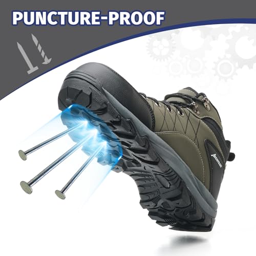 Image of Men's Waterproof Steel Toe Work Boots | Durable Slip-Resistant Puncture-Proof Outsole, Wide Width Sizes for Industrial Construction Outdoor Use