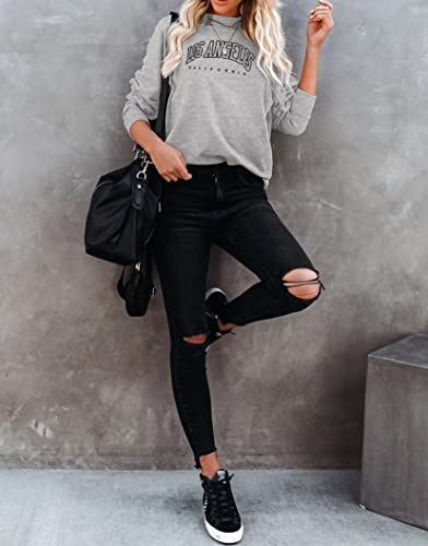 Dressmine Oversized Sweatshirts For Women Long Sleeve Crewneck Graphic Shirts Los Angeles Pullover Tunic Tops Grey S #TOP2
