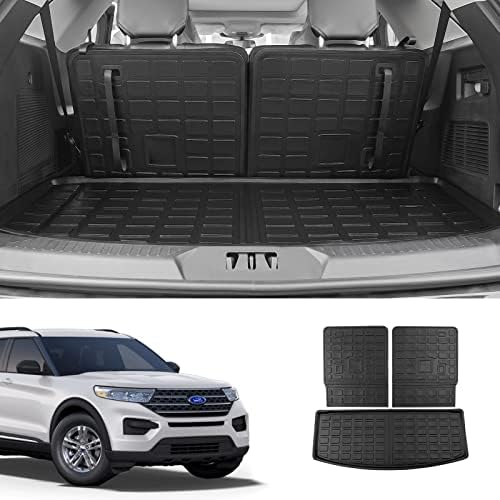 powoq Fit 2020-2023 Ford Explorer 6&7 Seats Cargo Mat Backrest Mat Trunk Mat TPE Cargo Liner All Weather for 2020 2021 2022 2023 Ford Explorer Accessories(Upgrade Rear Trunk Mat+ Backrest Mat)