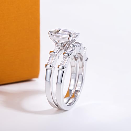 AimiIee Emerald Cut Moissanite Wedding Rings Set Bridal Sets 3.8cttw(2CT Center Stone) D Color VVS1 Clarity 925 Sterling Silver Engagement Promise Rings for Women Couples with Certificate Size 6 by AimiIee - Image 6