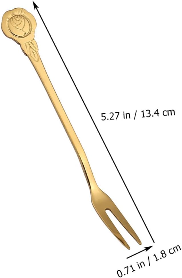 Fruit Dessert Forks Golden Stainless Steel 10pcs Two Tine