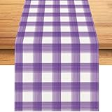 Rvsticty Linen Watercolor Purple White Buffalo Check Plaid Table Runner Gingham Tablecloth Farmhouse