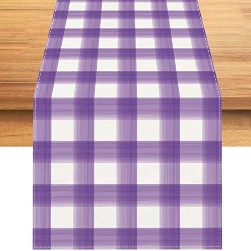 Rvsticty Linen Watercolor Purple White Buffalo Check Plaid Table Runner Gingham Tablecloth Farmhouse Spring Summer Easter Home Kitchen Table Decoration-13×72''(Purple And White) #TOP1