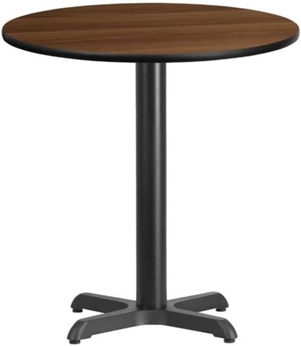 BOWERY HILL Square Restaurant Dining Table, 36 in, Walnut Laminate Top, Black Base, 1.125 in Thick Melamine Core, Cast Iron Construction, Dining Room or Commercial Use, Indoor Table
