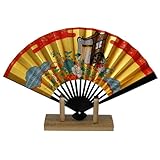 大阪長生堂 飾り扇子 5寸 15cm 日本製 京扇子 海外土産 匂い袋付オリジナルセット 紙箱 扇子立て入り (御所車)