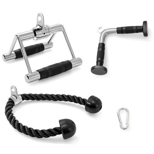 KOMFOTTEU 3 Accessori per Macchina a Cavi, Triangolo Pulley per Palestra, Impugnature Palestra Set Multifunzione con Corda per Tricipiti, Maniglia a V, Allenamento in Gym