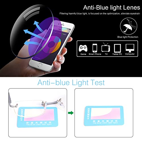 Rimless Clear Bifocal Reading Glasses Spring Hinge Blue Light Blocking Readers for Men and Women Unisex Eyewear Far Near Dual-Use Lightweight Magnifying Anti Glare UV Digital Fashion Eyeglasses by MIRYEA - Used condition - Image 5