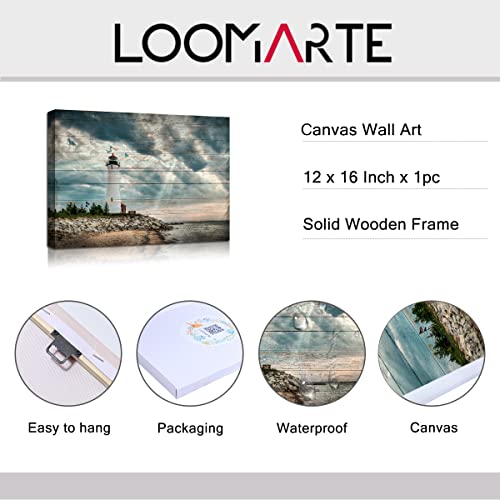 Lighthouse Wall Art Coastal Teal Picture Ocean Seascape Canvas Prints Landscape Beach Turquoise Blue Nature Paintings Bathroom Living Room Bedroom Skyline Nautical Scenery Artwork 12X16 Inches #TOP6