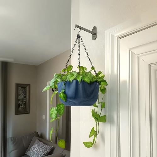 T4U 10 Inch Hanging Planters for Indoor Outdoor Plants, Hanging Baskets for Plants Pack of 2, Self Watering Hanging Pots with Drainage Hole for Garden Home Decor, Blue by T4U - Image 9