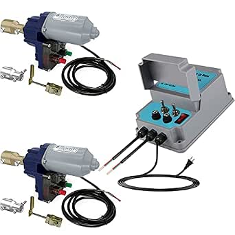 UYGALAXY Greenhouse Film Roll Up Motors with Limit Switch (2 Packs) + Transformer Controller Joint Box (AC110V to DC24V) for Roof Greenhouses Ventilation, Automatic Venting Kit (with Pivot)