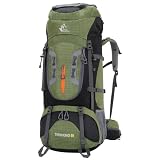 Bseash 80L Wasserdichter Wanderrucksack mit Regenschutz, leichter Outdoor-Sport, Reisen, Tagesrucksack für Klettern, Touren (Armeegrün)