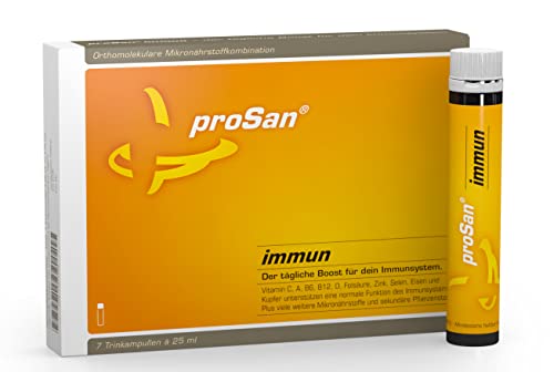 proSan Immun Trinkampullen | der tägliche Boost für dein Immunsystem | vegetarisch & hochdosiert | Immunsystem unterstützen mit Vitamin C + weitere Vitamine, Mineralstoffe, OPC, uvm. (7 Stück)