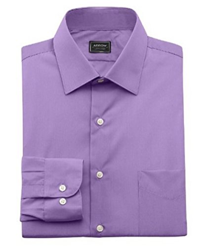 Arrow Mens Fitted Spread Collar Poplin Dress Shirt 16 1/2 Neck 36/37 Sleeves Purple