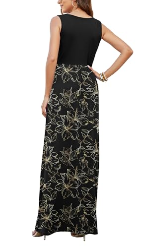 Image of AUSELILY Maxi Dresses for Women Summer Casual Sleeveless V Neck Wrap Dress | Sleeveless Long maxi dress with wrap V neck & side pockets, for formal cocktail, beach & casual daily wear
