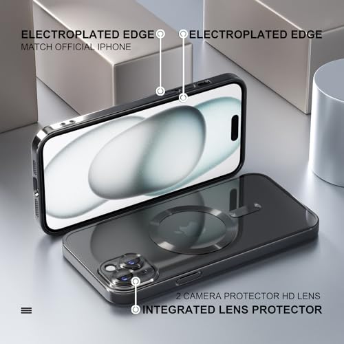 Image of Misea Magnetic for iPhone 15 Plus Case Compatible with MagSafe Black | [Never Yellowing] [Military Drop Protection] Full Camera Lens Protector Plating Soft Clear Phone Case for Women, Black