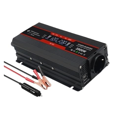 Power Inverter Inversor CC 12V 24V A 220V 3000W Convertidor Voltaje para 50Hz/60Hz Pantalla LCD 5 A USB Doble Enchufe UE para Exterior Onda Sinusoidal Modificada. Convertidor(12V,2KW Black 50Hz EU)