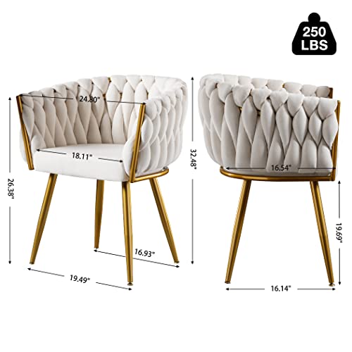 Jonpony Woven Velvet Dining Chairs Set Of 2, Kitchen Room Chair Living Room Chairs Upholstered Side Chair With Metal Legs Desk Chair For Dining Room Kitchen Vanity Patio, Beige #TOP1