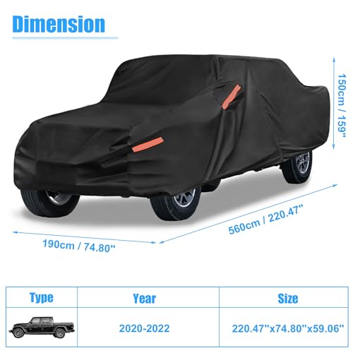 X AUTOHAUX Truck Car Cover for Jeep Gladiator JT 2020-2024 Outdoor Waterproof Sun Rain Dust Wind Snow Protection Black by X AUTOHAUX - Image 7