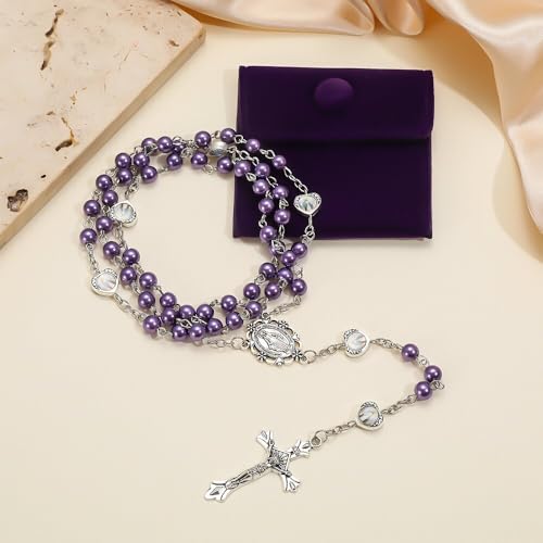 1pcs Glass Pearl Beads with alloy Epoxy Heart Metal Beads Rosary Necklace pack in Velvet Gift Bag with Rosary Pray jewelry2