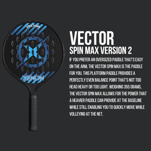 Vector Spin Max Version 2 Platform Tennis Paddle by Xenon Paddle, Oversize Head, Even Balance Point, Medium Firmness Foam Core, Power and Control, 4.25” Grip - Thumbnail 2