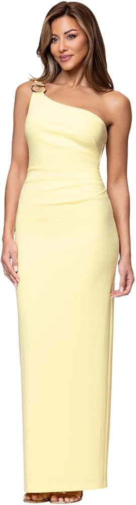 Xscape Women's Scuba One Shoulder Sleeveless Floor Length Dress, Yellow, 4 : Clothing, Shoes & Jewelry