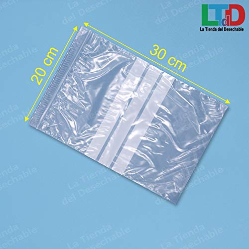 La Tienda del Desechable 100 Bolsas con autocierre Tipo Zip con Banda (200X300 mm)