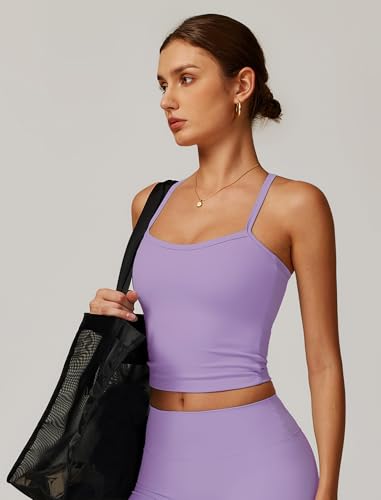 Image of QBGJTD Womens Longline Sports Bras Cross Back Active Gym Yoga Padded Workout Crop Tank Top with Built in Bra