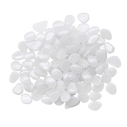 100 Glowing Pebbles Decorative Glow Stones - for Outdoor Garden Fish Tank - Reusable Path for Garden - Luminous Stone (White)