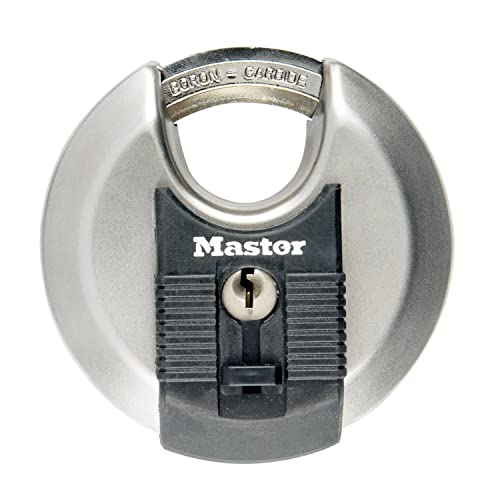 Master Lock M50EURD Candado Redondo Alta Seguridad, Llave, Acero Inoxidable, Exterior, Adecuado para Portales, Garages, Sótanos
